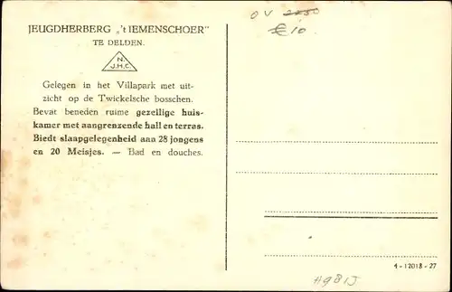 Ak Delden Hof van Twente Overijssel Niederlande, Jeugdherberg 't Iemenschoer