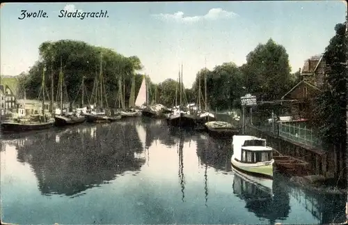 Ak Zwolle Overijssel Niederlande, Stadsgracht, Schiffe