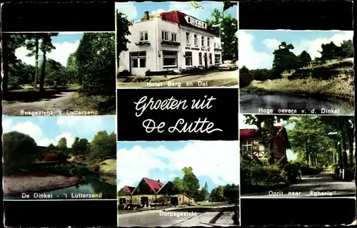 Ak De Lutte Overijssel, Hotel Berg en Dal, Dorpsgezicht, De Dinkel, 't Lutterzand