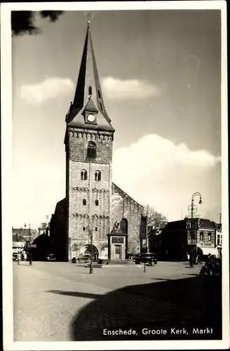 Ak Enschede Overijssel Niederlande, Groote Kerk, Markt