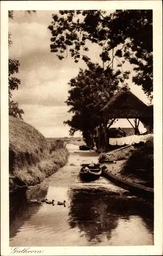 Ak Giethoorn Overijssel Niederlande, Gewässer, Ruderboot, Enten