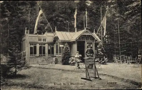 Ak Assen Drenthe Niederlande, Kiosk in 't Stadsbosch