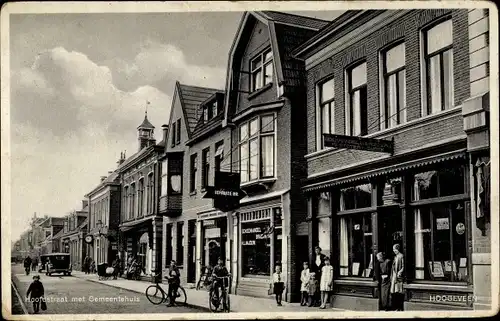 Ak Hoogeveen Drenthe, Hoofdstraat met Gemeentehuis