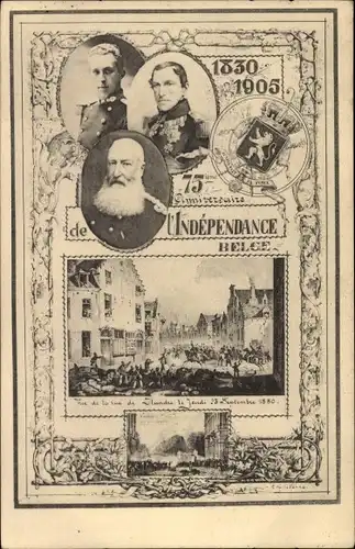 Wappen Ak König Leopold II. von Belgien, Leopold I., 75me Anniversaire de l'Independance Nationale