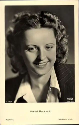 Ak Schauspielerin Hansi Knoteck, Portrait, Ross Verlag A 3327/1, Autogramm