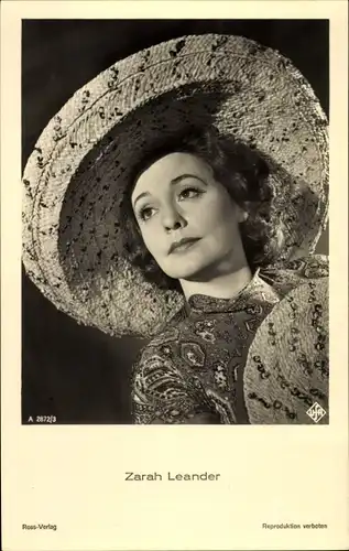 Ak Schauspielerin und Sängerin Zarah Leander, Portrait mit Hut