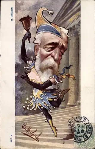 Künstler Ak Moloch, B., Henri Brisson, Premierminister Frankreichs, Karikatur, Hofnarr