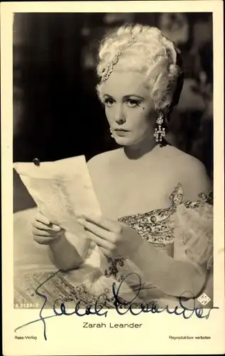 Ak Schauspielerin und Sängerin Zarah Leander, Portrait, Autogramm