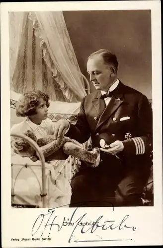 Ak Schauspieler Otto Gebühr, Portrait, Kind mit Teddybär, Ross Verlag 1666 2, Autogramm