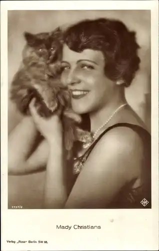 Ak Schauspielerin Mady Christians, Portrait, Katze, Ross Verlag 1737 2