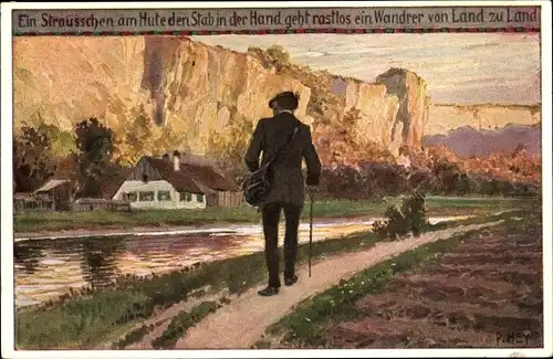 Lied Künstler Ak Hey, Paul, Ein Sträußchen am Hute, Volksliederkarte Nr. 52