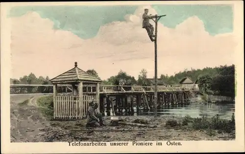 Ak Östlicher Kriegsschauplatz, Telefonarbeiter deutscher Pioniere, I WK