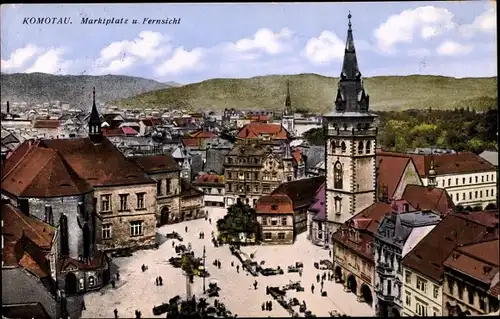 Ak Chomutov Komotau Region Aussig, Teilansicht mit Marktplatz