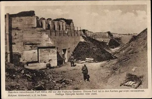 Ak Hrodna Grodno Weißrussland, Neuerbautes Fort Höhe 202 vor der Festung Grodno, I WK