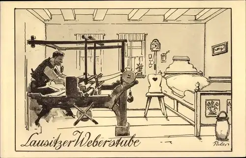 Künstler Ak Zittau in der Oberlausitz, Weberstube, Webstuhl, Weber, 1000 Jahrfeier der Stadt 1933