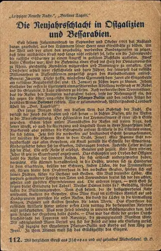 Ak Leipziger Neueste Nachrichten, Berliner Tageblatt,Neujahrsschlacht in Ostgalizien und Bessarabien