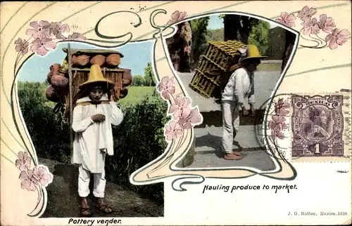 Jugendstil Ak Mexiko, Pottery vendor, Hauling Products to Market