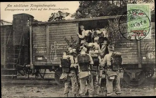 Ak Nördlicher Kriegsschauplatz, Einwaggonierung, KuK Soldaten, I WK