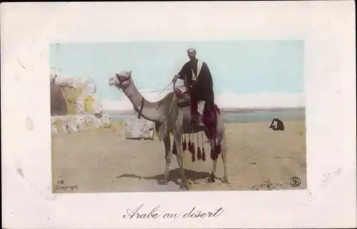 Ak Arabe au desert, Araber auf Kamel reitend, Wüste