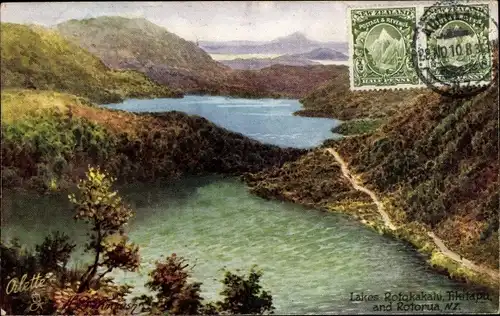 Künstler Ak Rotorua Neuseeland, Lakes Rotokakahi, Blue Lakes