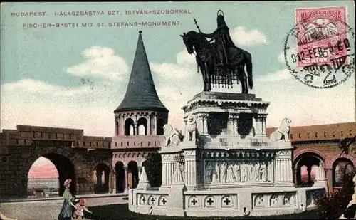 Ak Budapest Ungarn, Fischerbastei und St. Stefans-Monument
