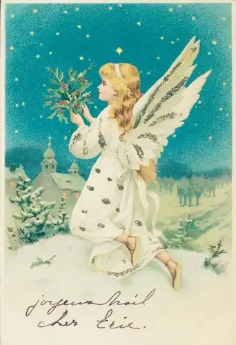 Glitzer Litho Betender Engel, Stechpalme