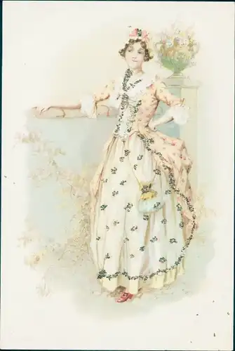 Glitzer Litho Noble Frau in Blumenkleid, Blumen, Garten, Blumenvase