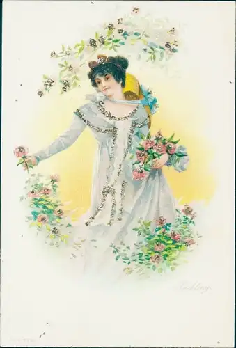 Glitzer Litho Noble Frau pflückt Rosen