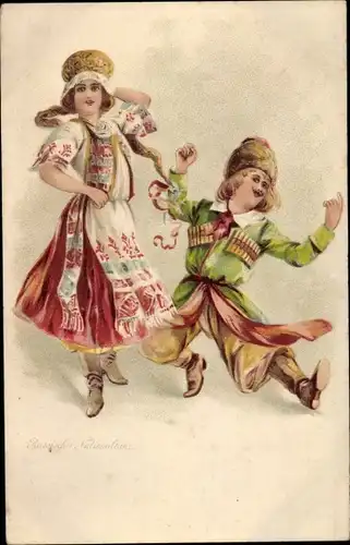 Litho Tänzer in russischen Nationaltrachten