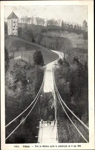 Ak Fribourg Freiburg Stadt Schweiz, Pont du Gottéron apres la catastrophe 1919