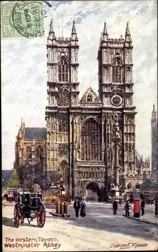 Künstler Ak Flower, Charles, London City, Westminster Abbey, Western Towers