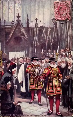 Ak London City England, The Yeomen of the Guard at Westminster Abbey, Tuck 9221