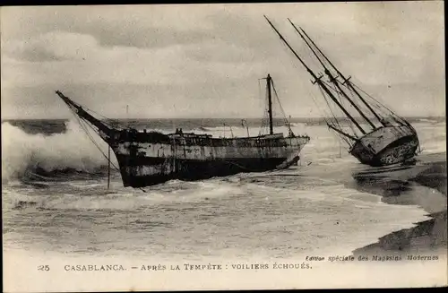 Ak Casablanca Marokko, Apres la Tempete, Voiliers Echoues