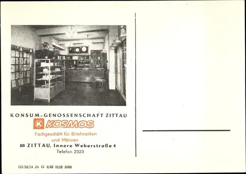 Ak Zittau in der Oberlausitz, Kosmos, Konsum-Genossenschaft Zittau, Verkaufsraum