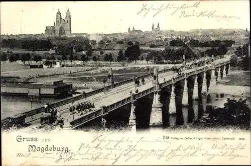 Ak Magdeburg an der Elbe, Panorama mit Brücke und Dom