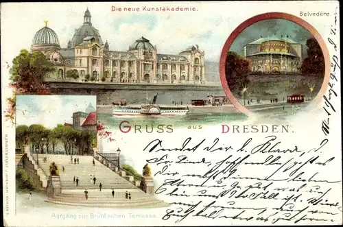 Litho Dresden, Belvedere, Brühlsche Terrasse, Neue Kunstakademie