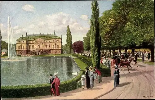 Künstler Ak Dresden Altstadt, Großer Garten, Palais, Teich