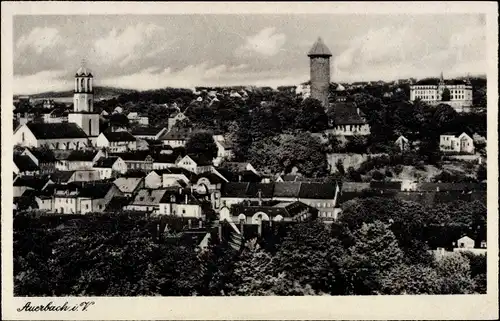 Ak Auerbach im Vogtland Sachsen, Blick über die Dächer der Stadt zum Turm, Kirche