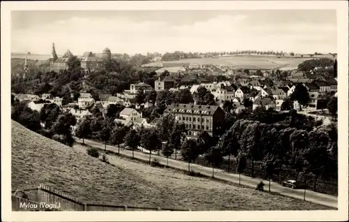 Ak Mylau im Vogtland, Blick aus der Höhe auf den Ort, Felder