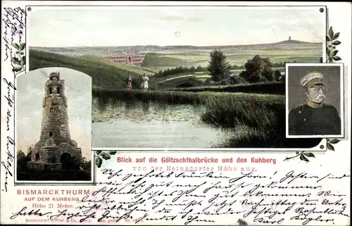 Ak Netzschkau im Vogtland, Bismarckturm, Blick auf die Göltzschtalbrücke und den Kuhberg