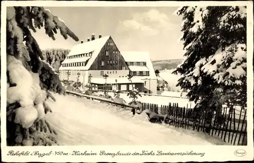 Ak Rehefeld Zaunhaus Altenberg Erzgebirge, Kurheim Grenzbaude der sächs. Landesversicherung, Winter