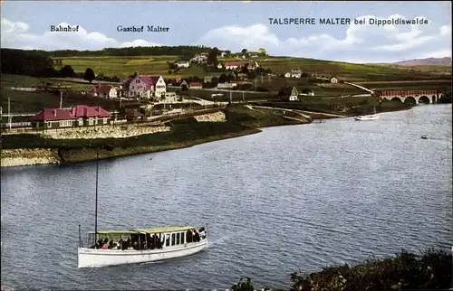 Ak Malter Dippoldiswalde im Osterzgebirge, Talsperre, Bahnhof, Gasthof
