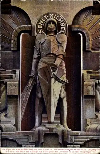 Ak Leipzig in Sachsen, Figur des St. Michael aus dem Relief am Völkerschlachtdenkmal