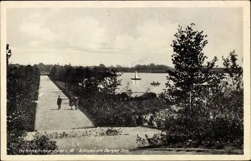 Ak Buer in Westfalen Gelsenkirchen Ruhrgebiet, Anlagen am Berger See, Wanderer, Boot