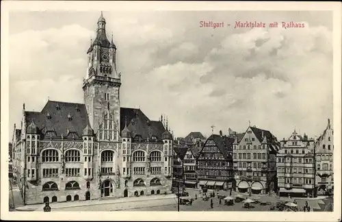 Ak Stuttgart in Württemberg, Marktplatz mit Rathaus