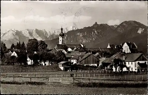 Ak Murnau am Staffelsee, Blick über den Ort auf Zugspitze