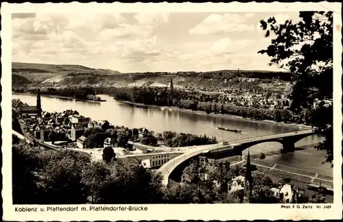 Ak Pfaffendorf Koblenz am Rhein, Ortspartie mit Pfaffendorfer Brücke und Rhein