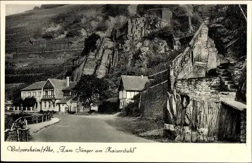 Ak Walporzheim Bad Neuenahr Ahrweiler, Zum Sänger am Kaiserstuhl, Straßenpartie, Weinberge