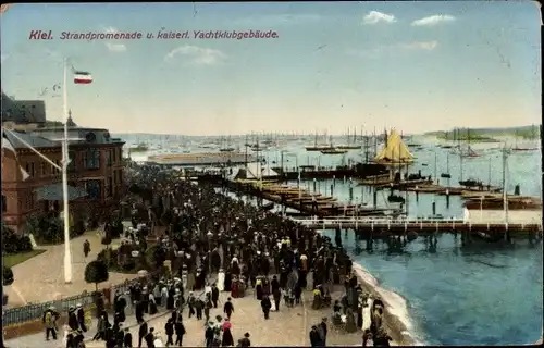 Ak Kiel Schleswig Holstein, Strandpromenade und kaiserl. Yachtclubgebäude