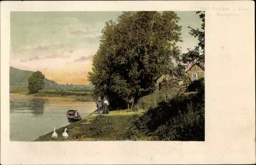 Ak Bad Sooden Allendorf an der Werra Hessen, Werrapartie